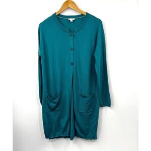 J. Jill Women's Wool Blend Long Duster Button‎ Cardigan Sweater Aqua Blue Size M